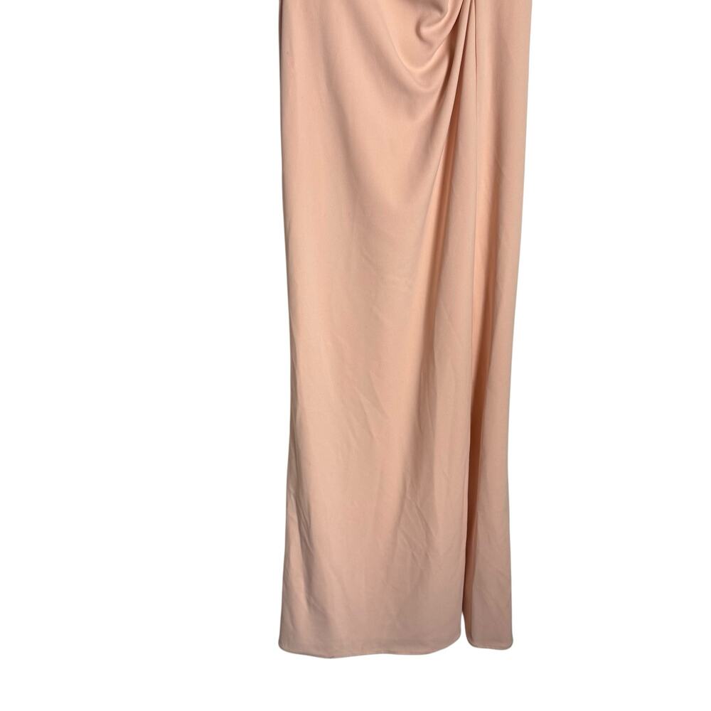 Xscape Blush Pink Long Stretch Scuba Crepe Ruffled Ruched Slit Formal Dress 14 - Picture 4 of 10